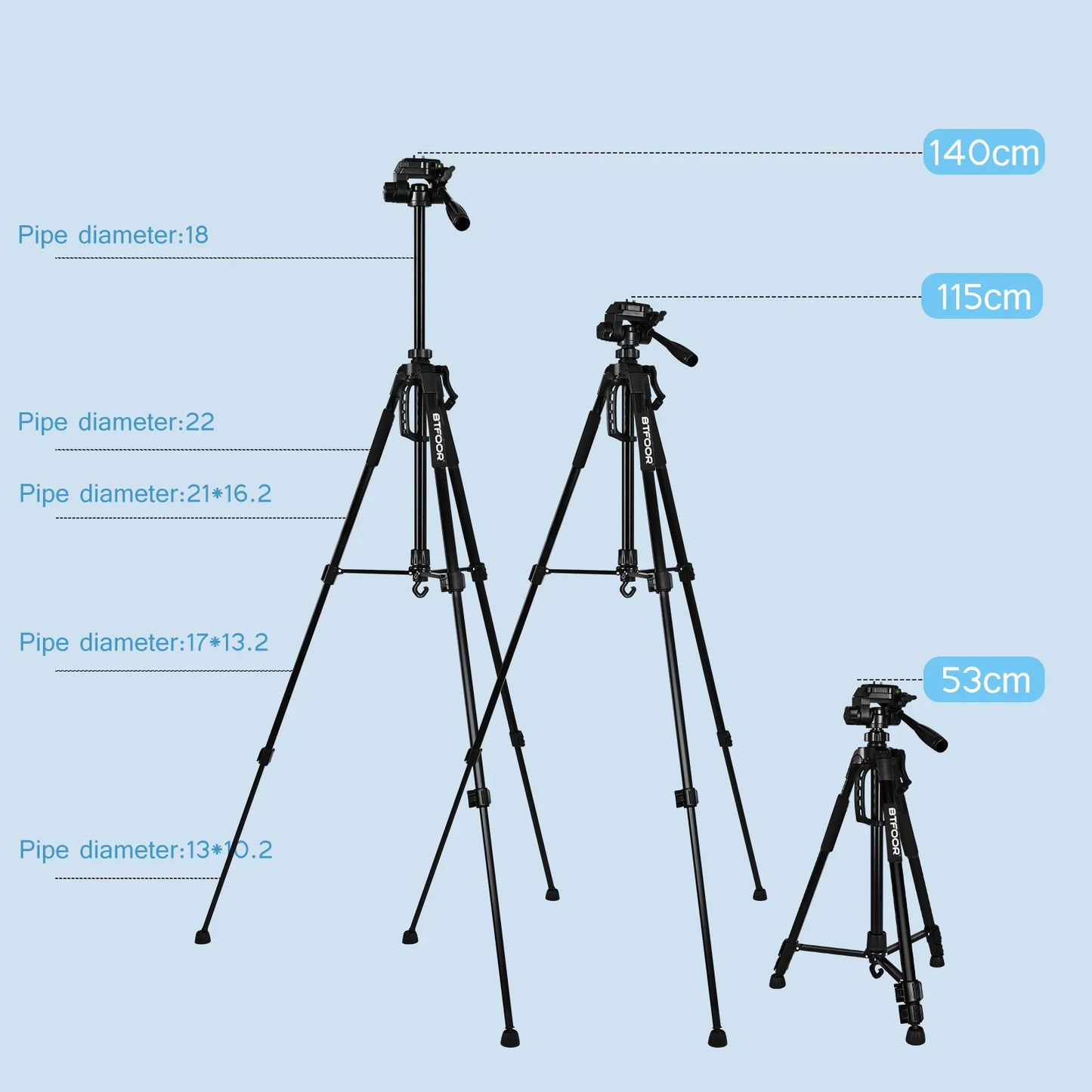 BTFOOR Phone Travel Tripod Aluminum Pan Head For DSLR