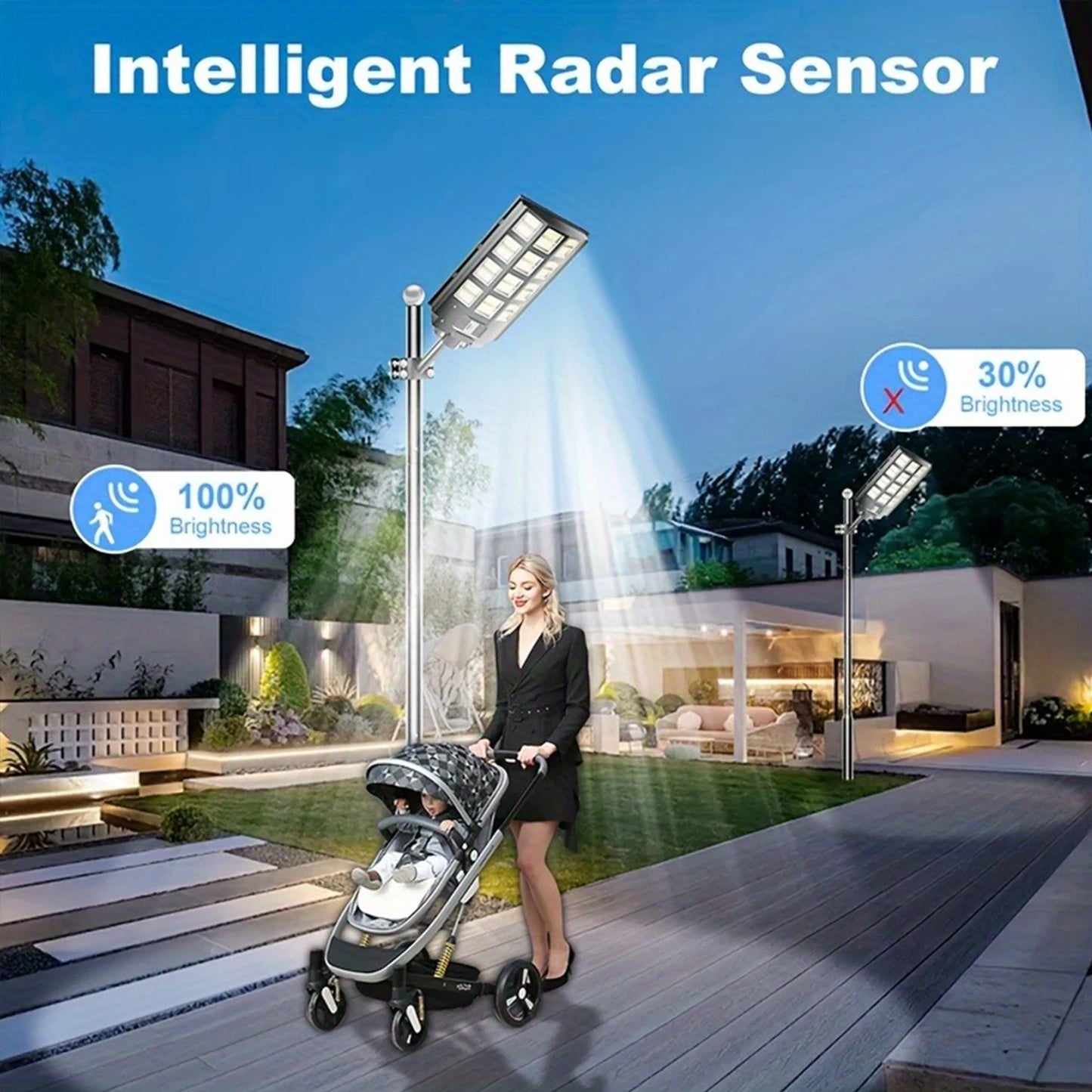 KIQUNE 5000W LED Solar Street Light With Motion Sensor Remote