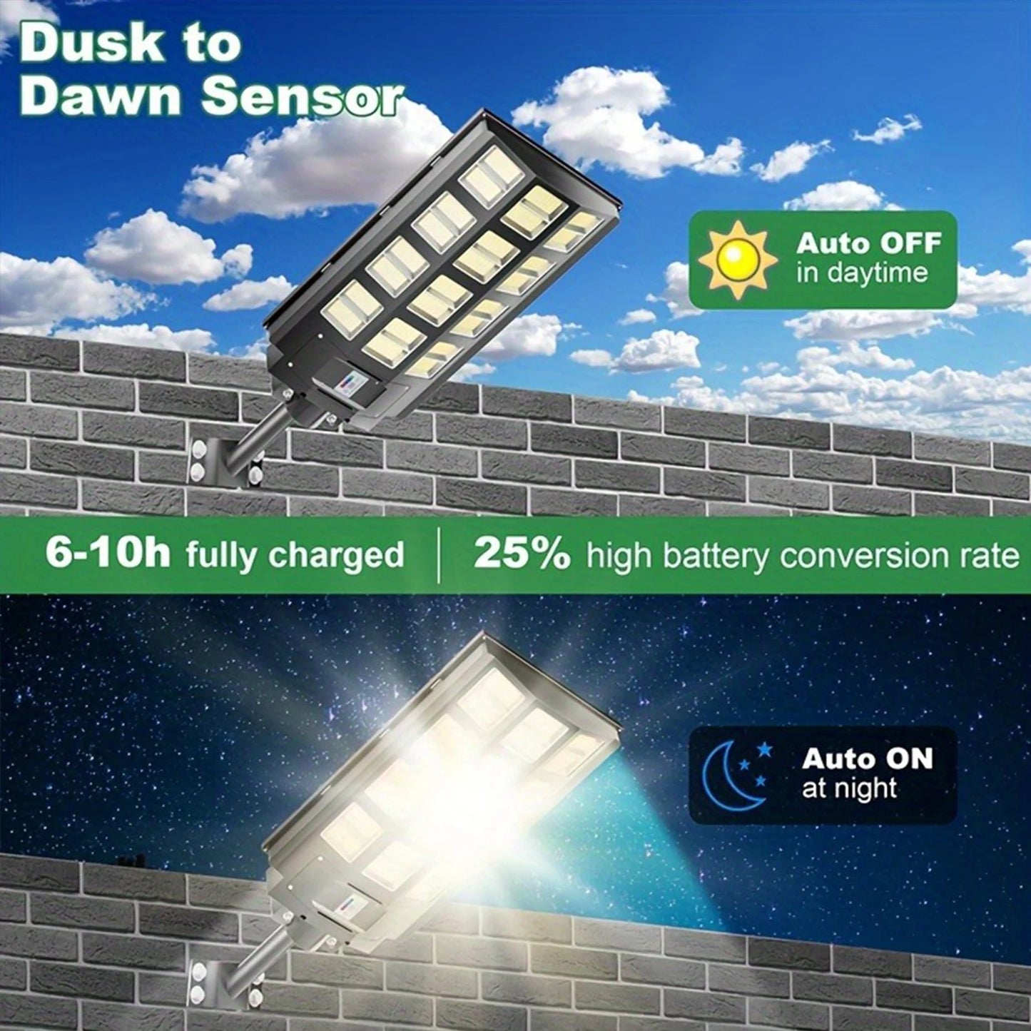 KIQUNE 5000W LED Solar Street Light With Motion Sensor Remote