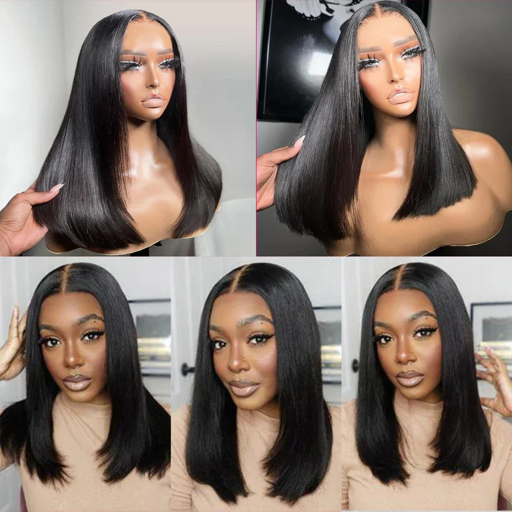 ALIANNACap Straight Glueless Human Hair Short Bob Wig Transparent Lace