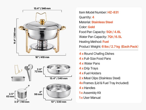 Succebuy Stainless Steel Chafing Dish Buffet Set 4 Pans