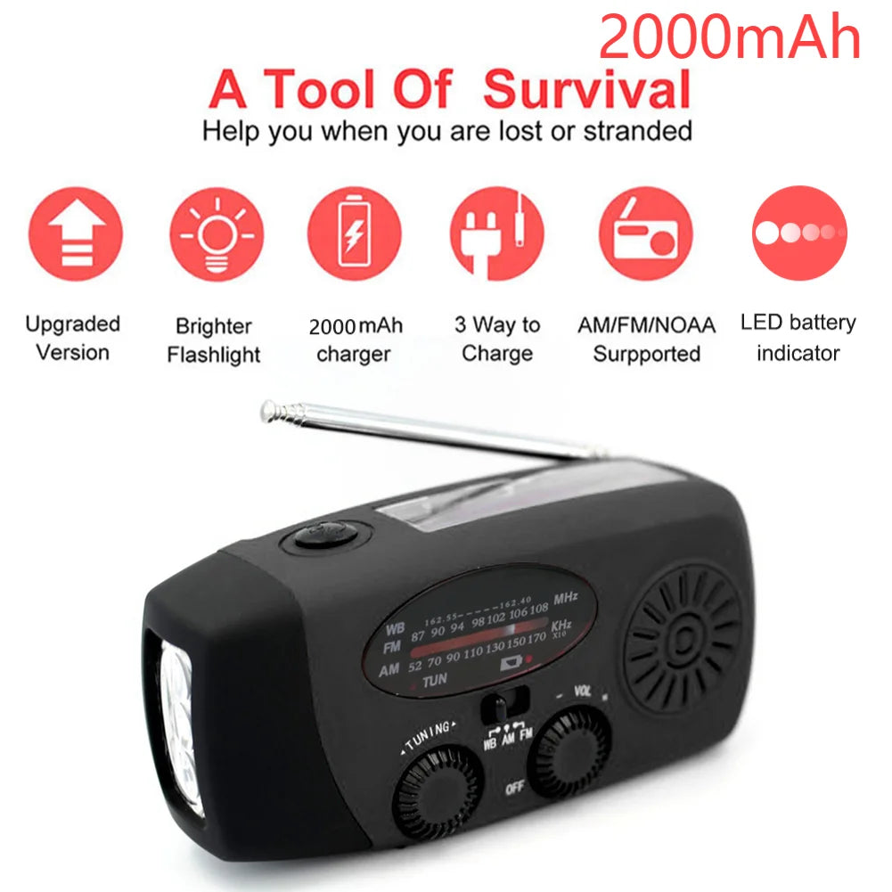 MUQZIC 12000mAh Solar Portable Emergency Radio With Light