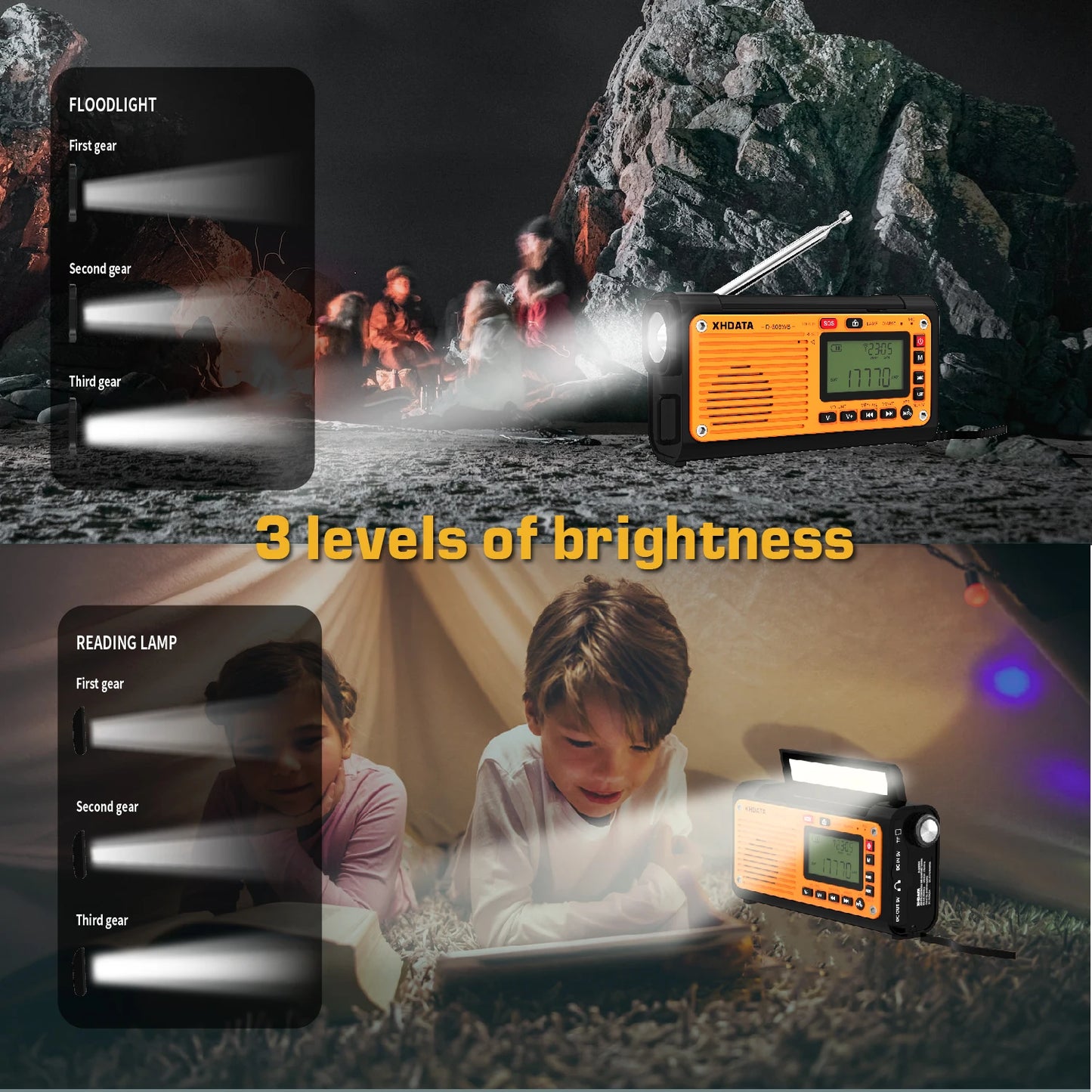 XHDATA D608WB Emergency Crank Weather Radio Bluetooth