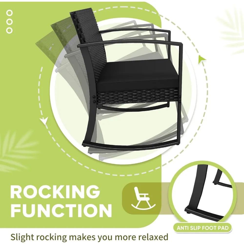 Resin Outdoor Bistro Set Rocking Chairs With Cushions Table