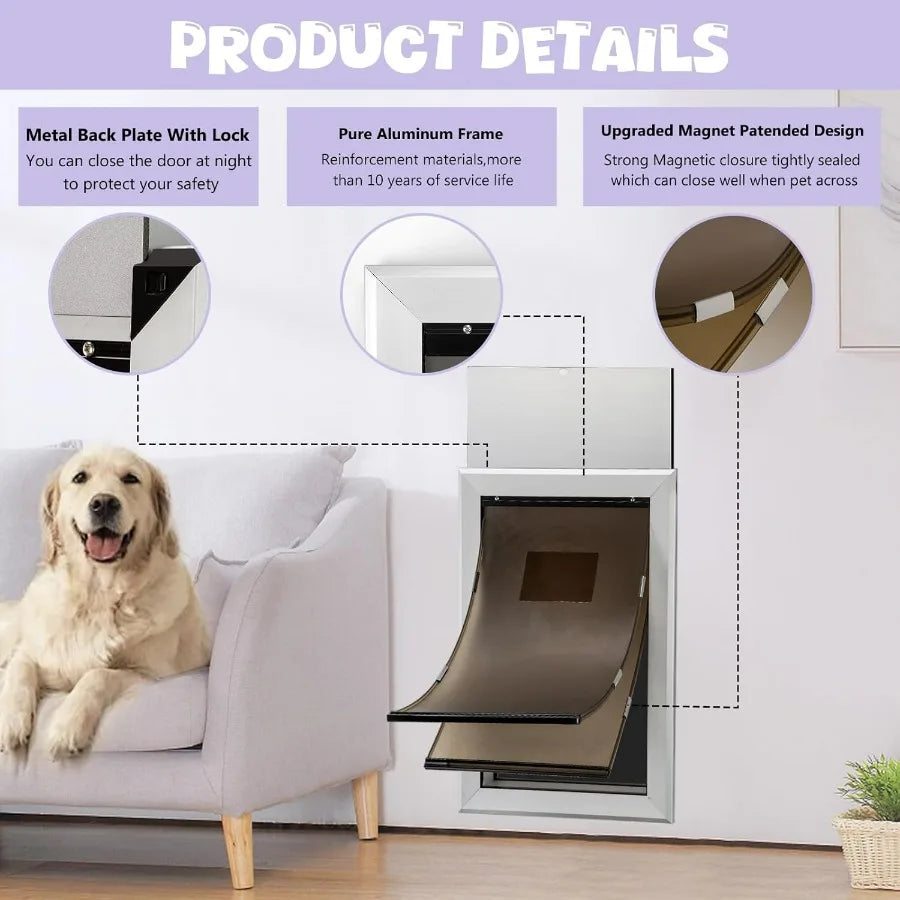 Dog Door Durable Aluminum Frame Door With Magnetic Flaps