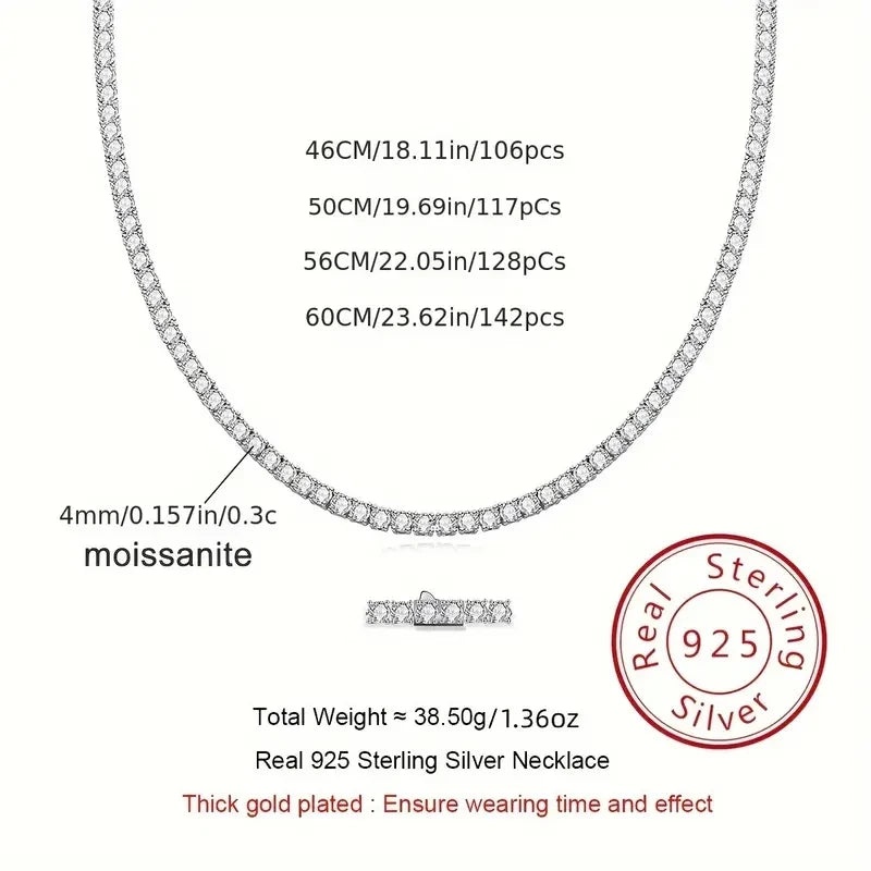 S925 Sterling Moissanite Tennis Necklace Unisex Jewelry