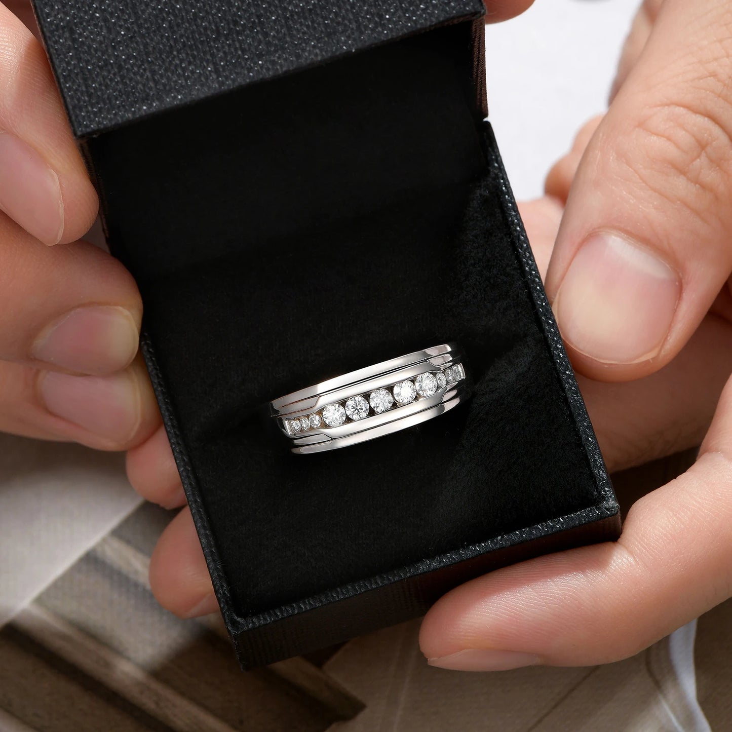 Newshe Mens Moissanite Wedding Band For Men 925 Sterling Silver