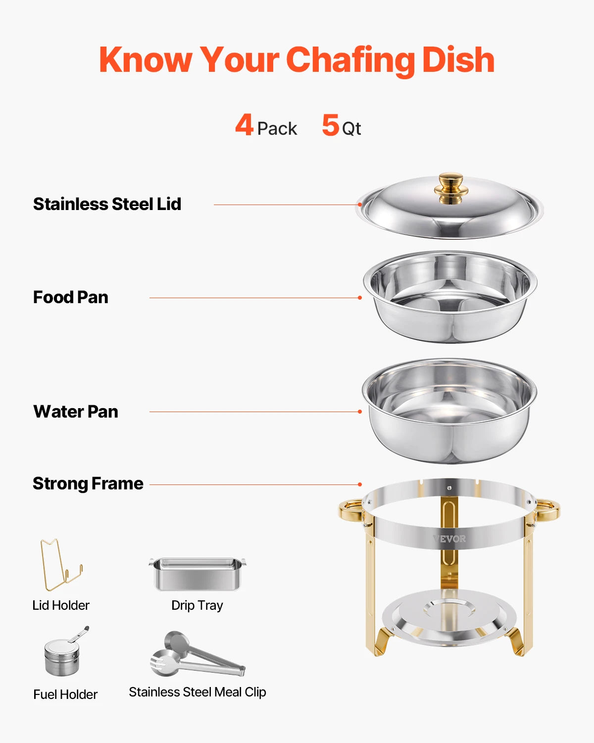 Succebuy Stainless Steel Chafing Dish Buffet Set 4 Pans