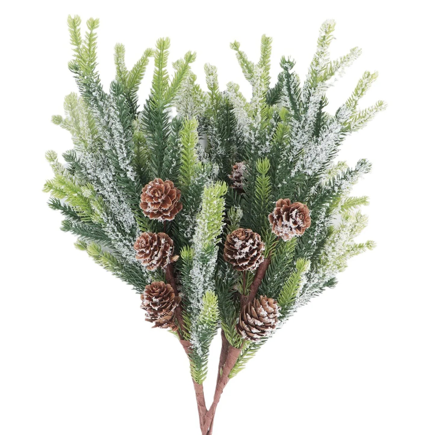 13'' Christmas Fake Frosted Pine Pick W/Pinecone Artificial Flocking Pine Pick Fake Greenery Tree Branch for White Winter Decor