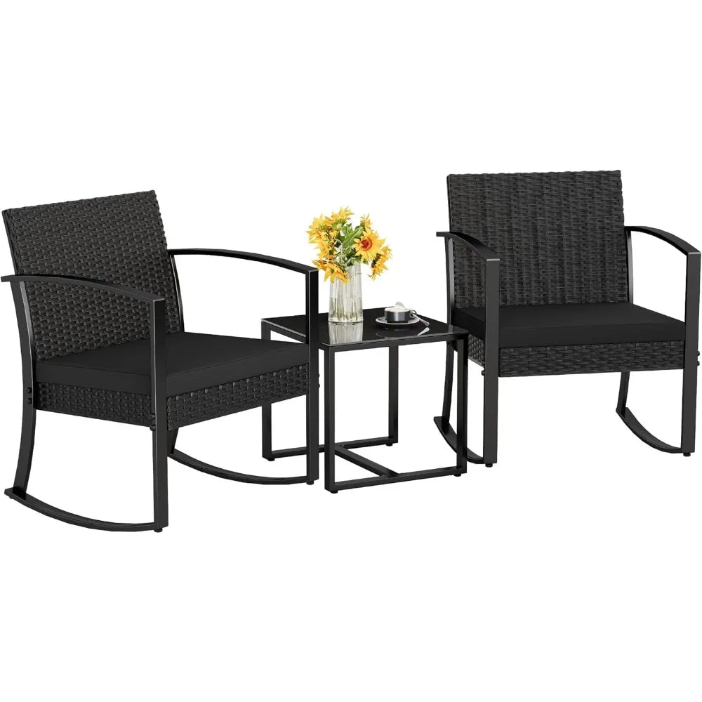 Resin Outdoor Bistro Set Rocking Chairs With Cushions Table