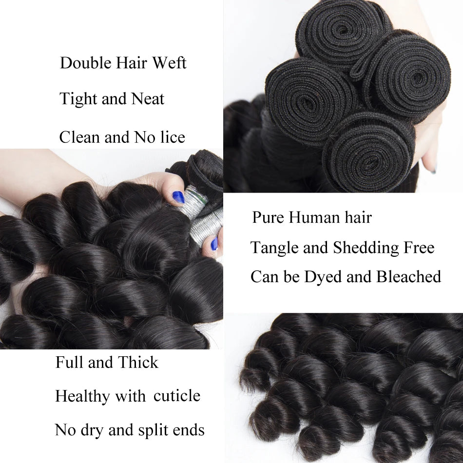 Beaufox Loose Wave Indian Hair Bundles Weave Remy Extensions