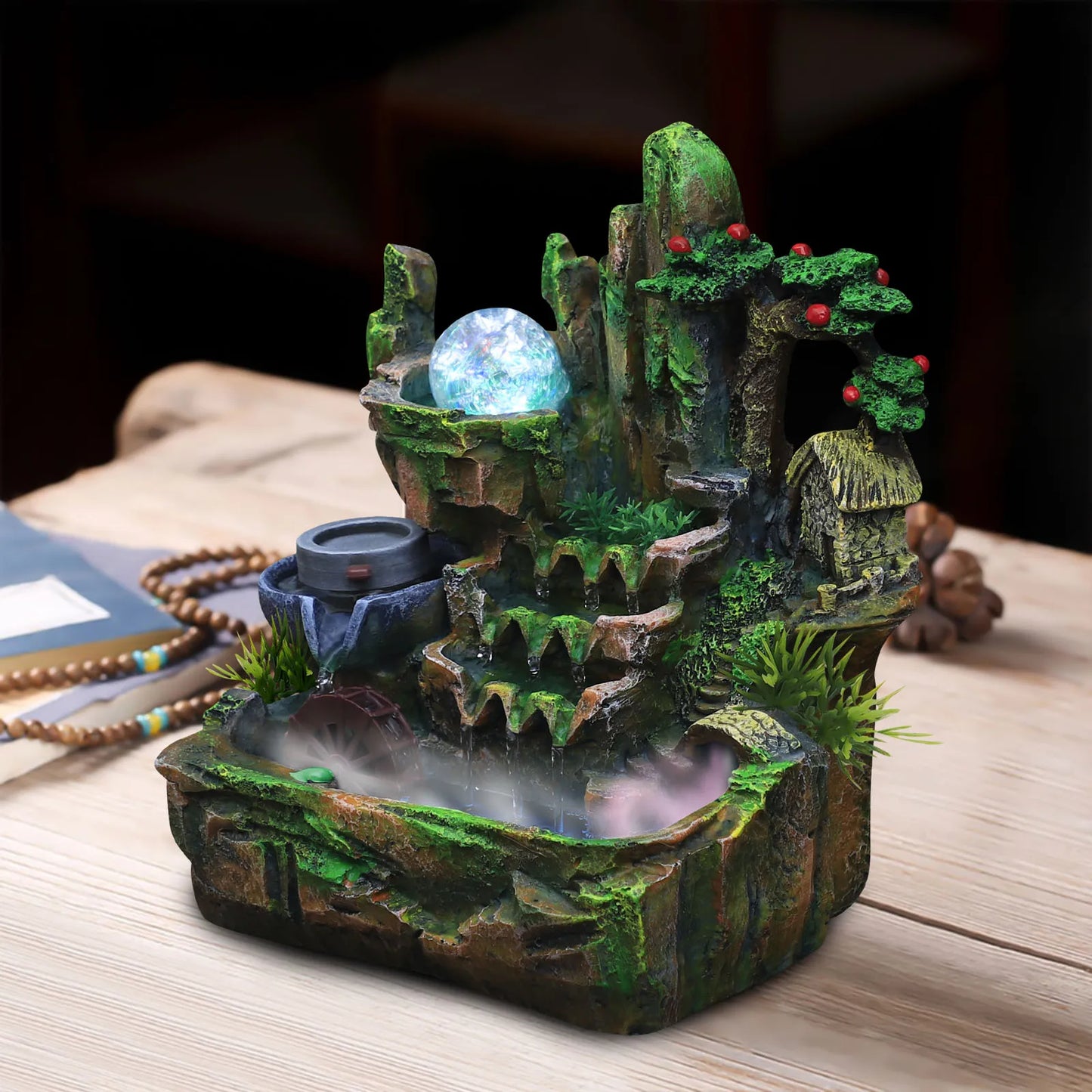 Feng Shui Desktop Water Fountain With LED Lights 110V Plug