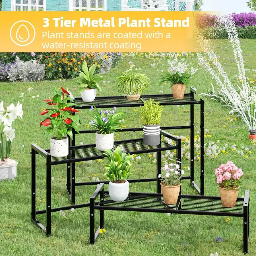 Metal 3 Tier Plant Stand Outdoor Indoor Waterproof Garden Display