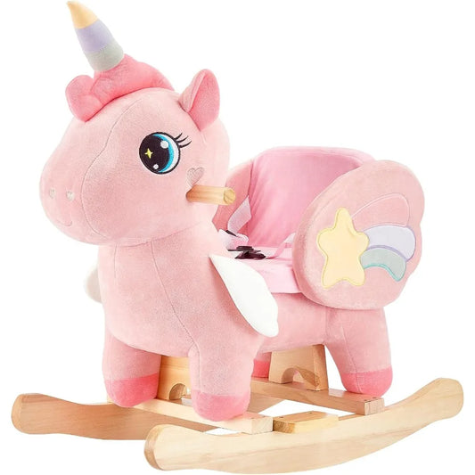 Funlio Unicorn Wooden Rocking Horse Ride On For Toddlers