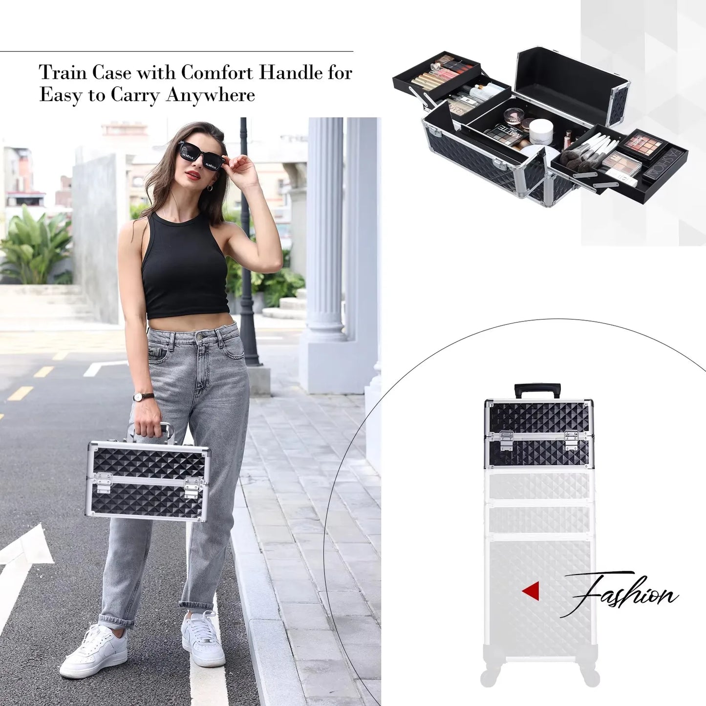 Maxulene Makeup Trolley Case 4 In 1 On Wheels