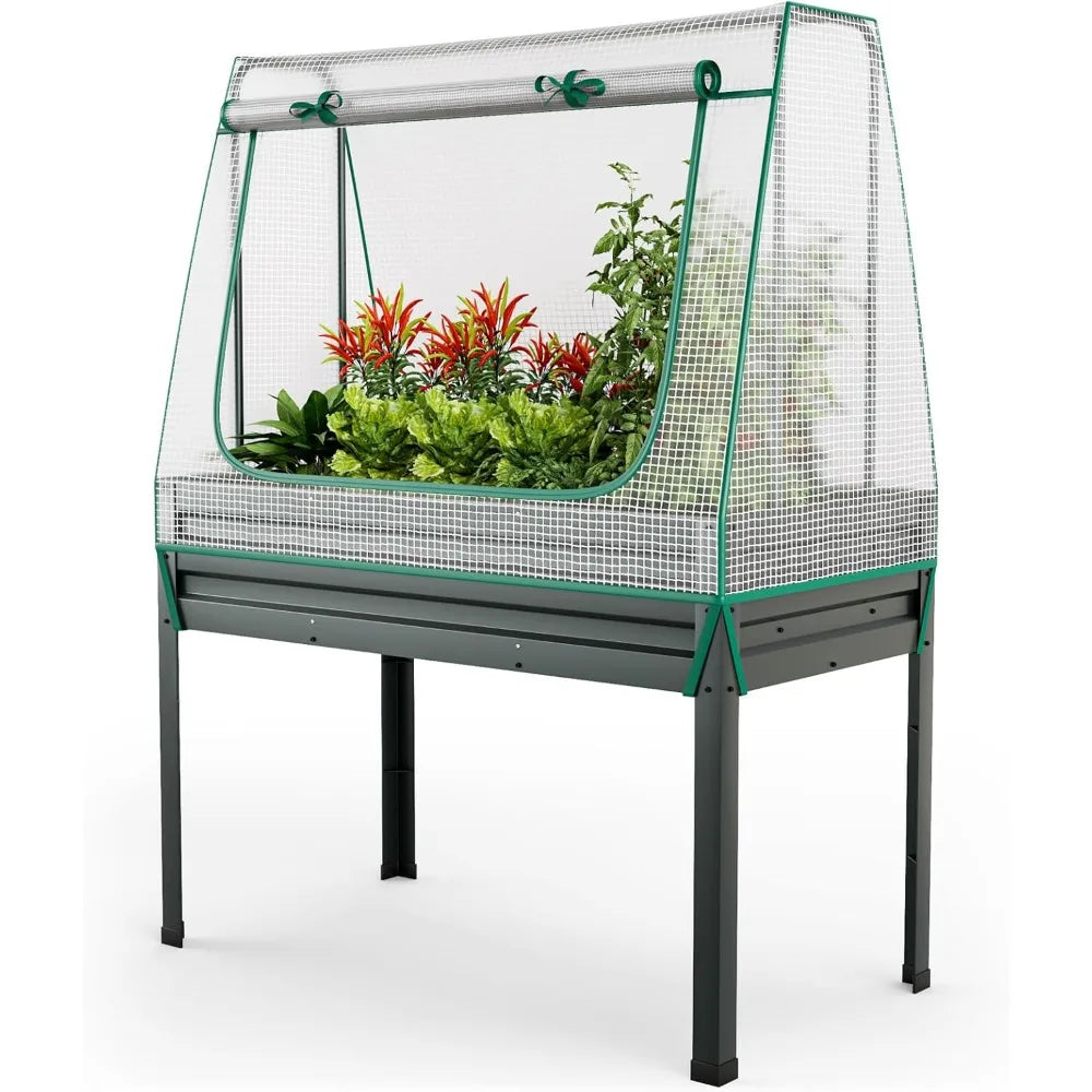 Galvanized Metal 3-in-1 Raised Garden Bed With Trellis And Cover