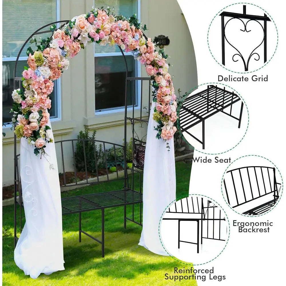 Garden Arch With Bench Heavy Duty Steel Arbor Outdoor Trellis And Storage Bag