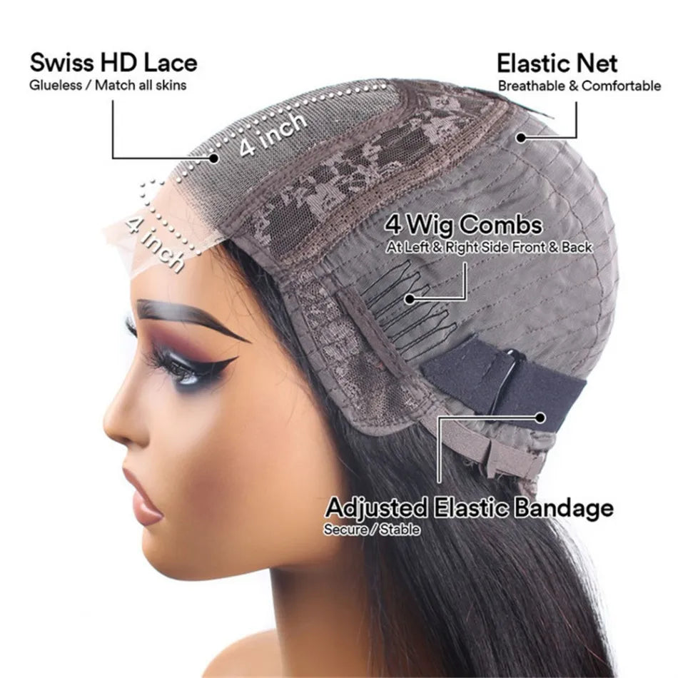 Wear And Go Glueless Bob Wig Human Hair Short Body Wave Lace Front 4x4 HD Lace Closure