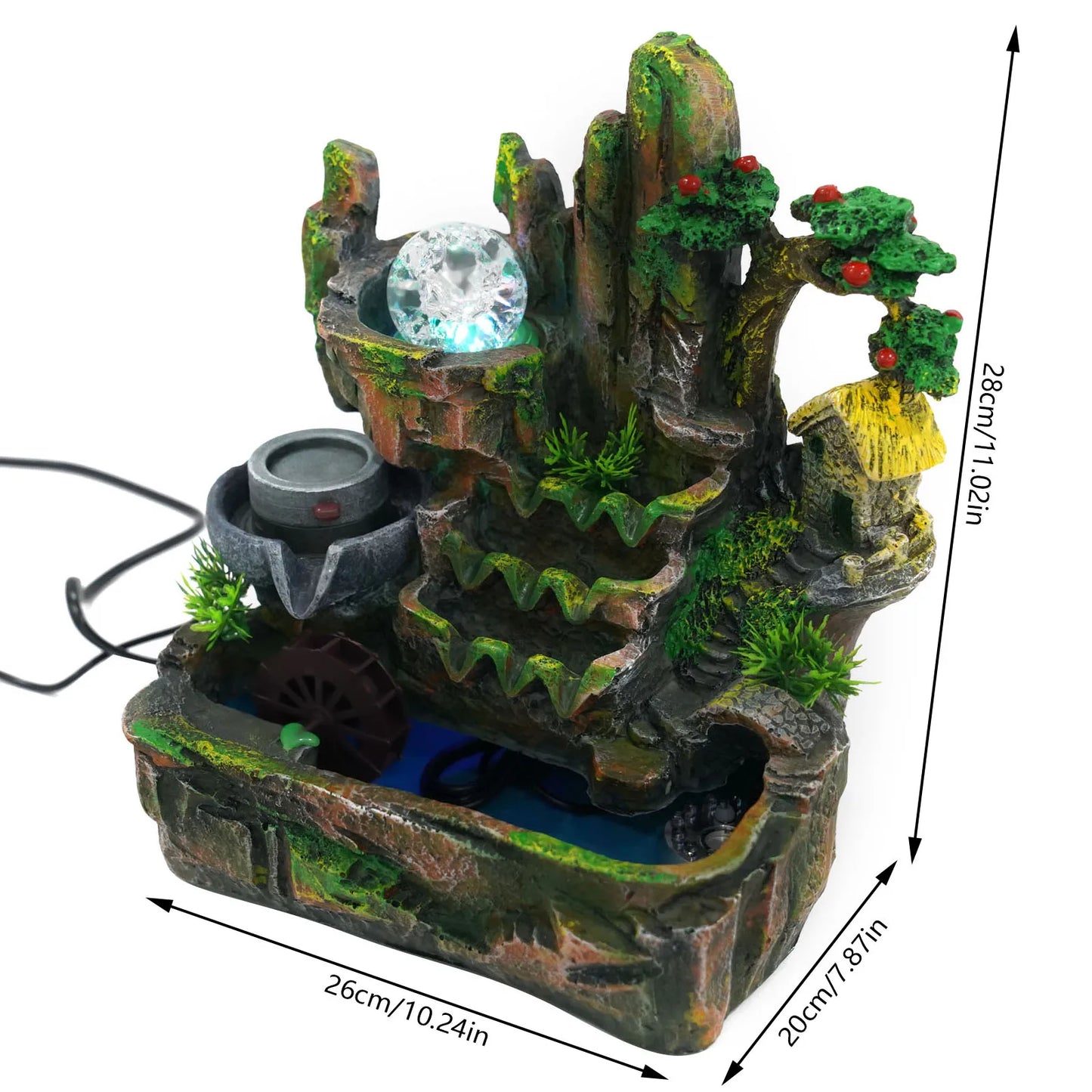 Feng Shui Desktop Water Fountain With LED Lights 110V Plug