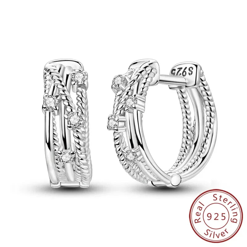 925 Sterling Silver Hoop Earrings Square Circle Heart