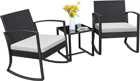 Resin Outdoor Bistro Set Rocking Chairs With Cushions Table