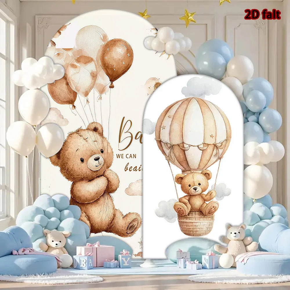 Teddy Bear Hot Air Balloon Theme Arch Backdrop, Cute Style, Durable, Kids Birthday/Party Decor, Seasonal Use, Event Scene