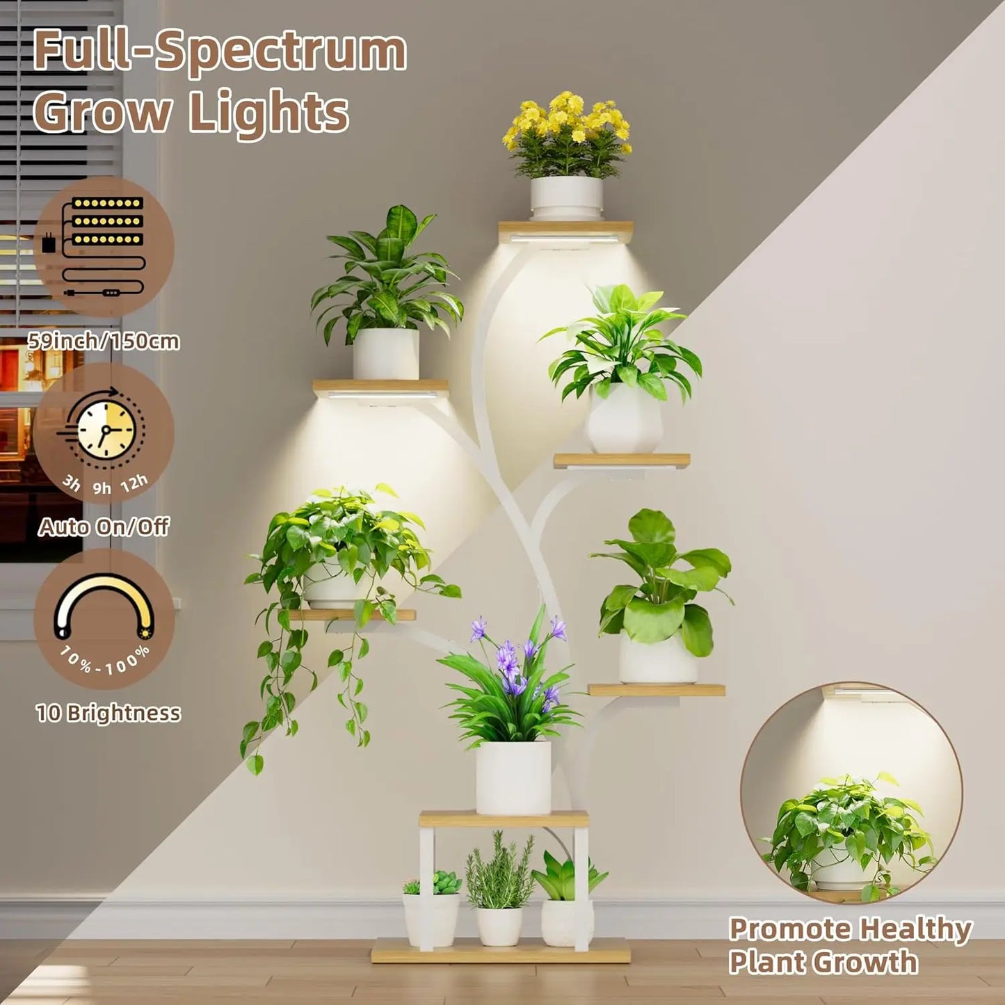 7 Tier Corner Plant Stand With Grow Lights Metal Shelf