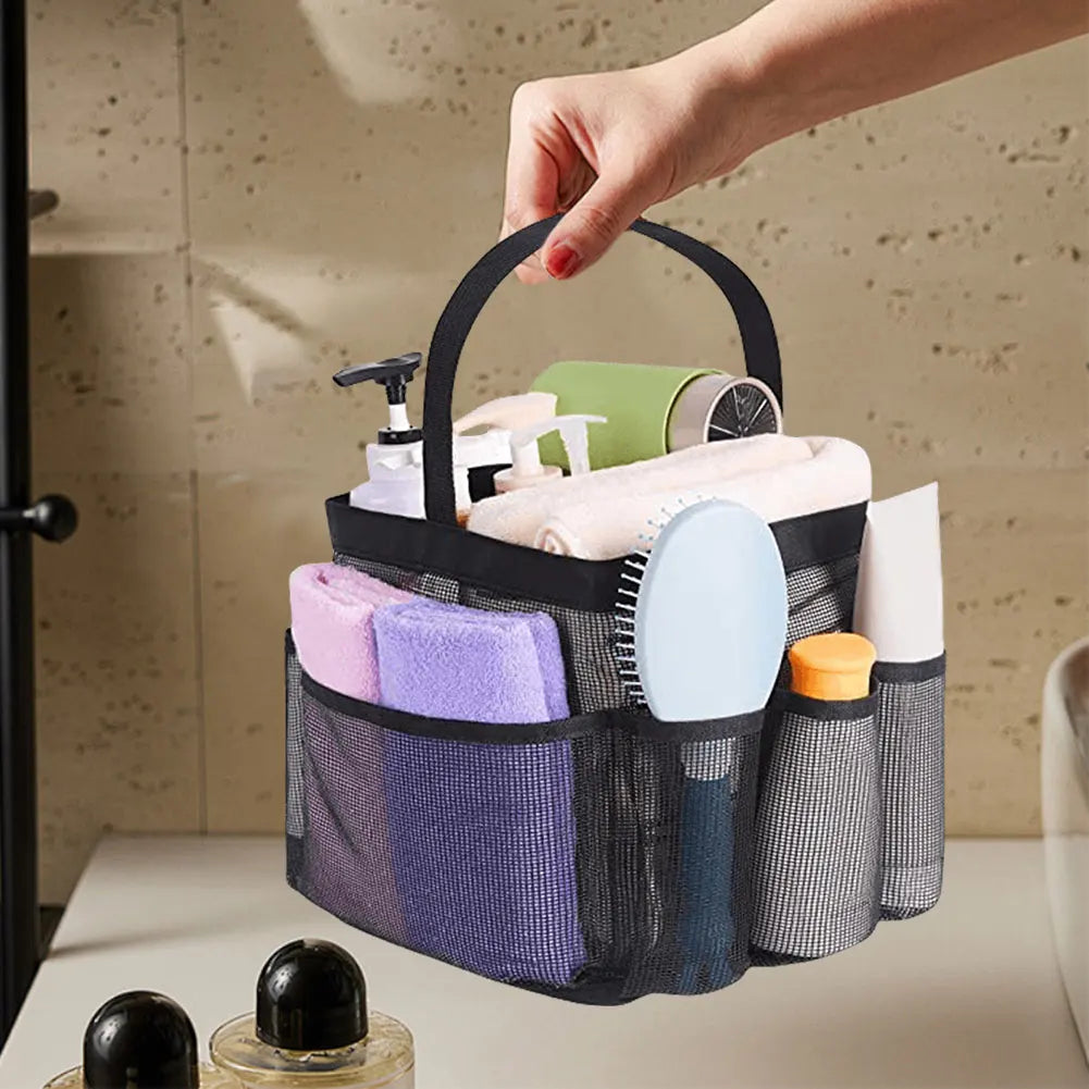 Mesh Shower Caddy Portable Shower Bag Multi-pockets Shower Basket Quick Dry Shower Tote Bag with Handle for College Dorm Travel