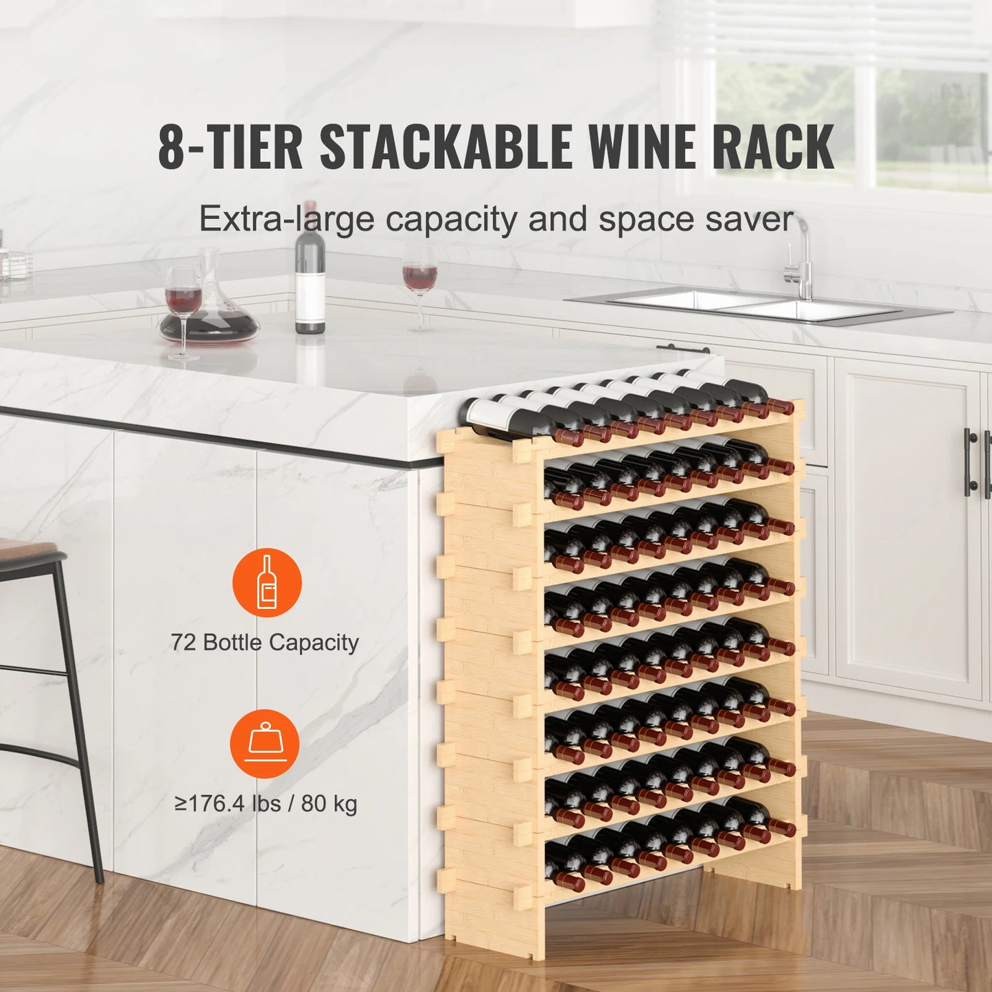 SucceBuy 8-Tier Stackable Wine Rack Bamboo Storage