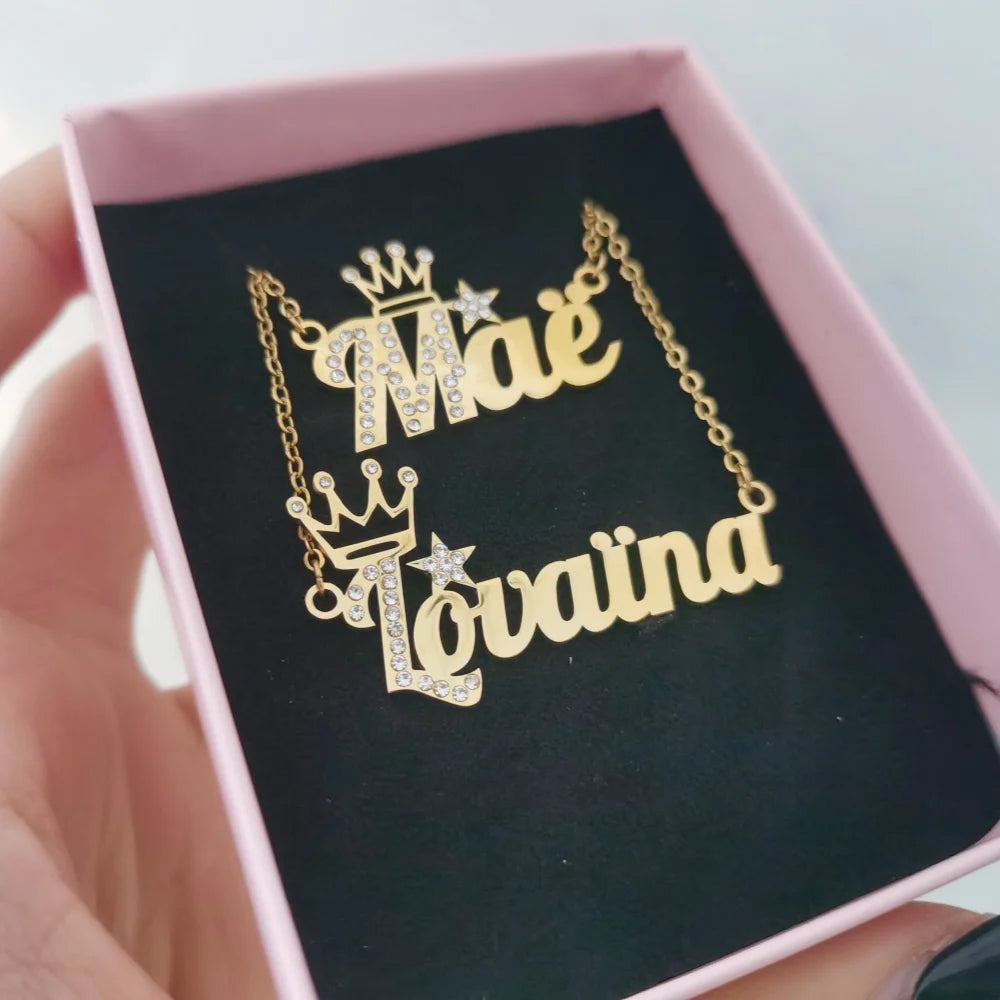 WinWinWinCN LeeChee Crown Name Necklace Sterling Silver