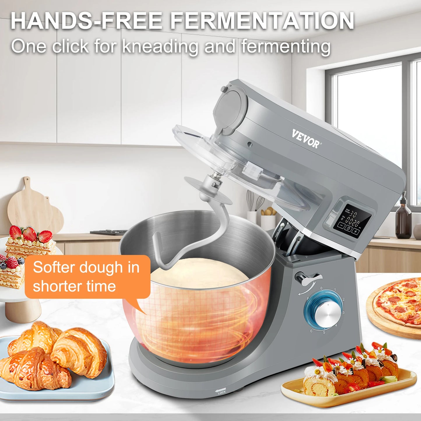 VEVOR 5-In-1 Stand Mixer With Stainless Bowl Dough Hook