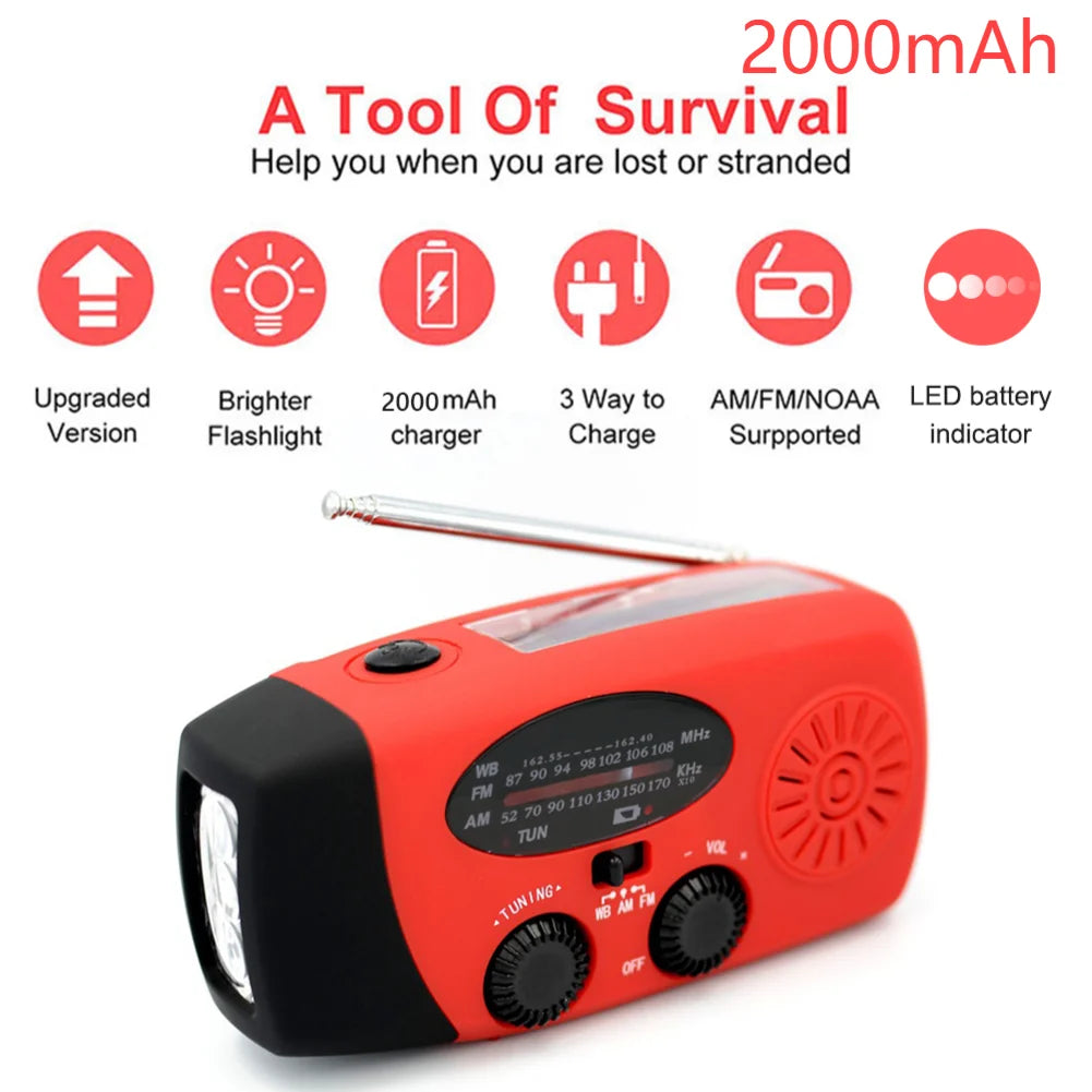 MUQZIC 12000mAh Solar Portable Emergency Radio With Light