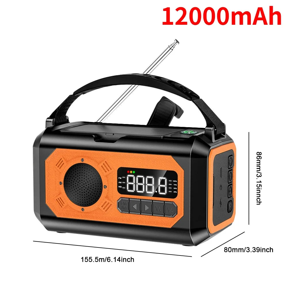 MUQZIC 12000mAh Solar Portable Emergency Radio With Light