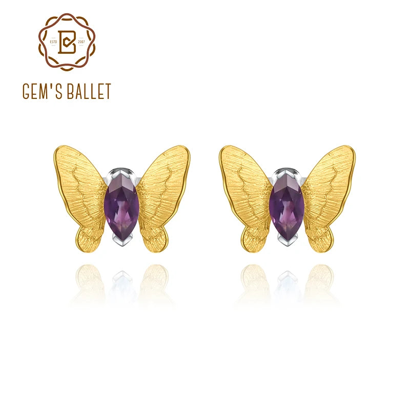 GEM'S BALLET 925 Butterfly Amethyst Stud Earrings Women