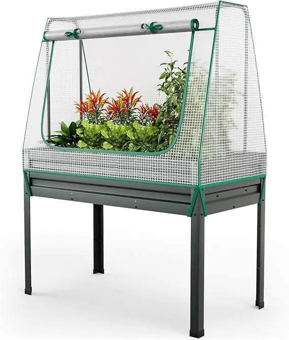 Galvanized Metal 3-in-1 Raised Garden Bed With Trellis And Cover