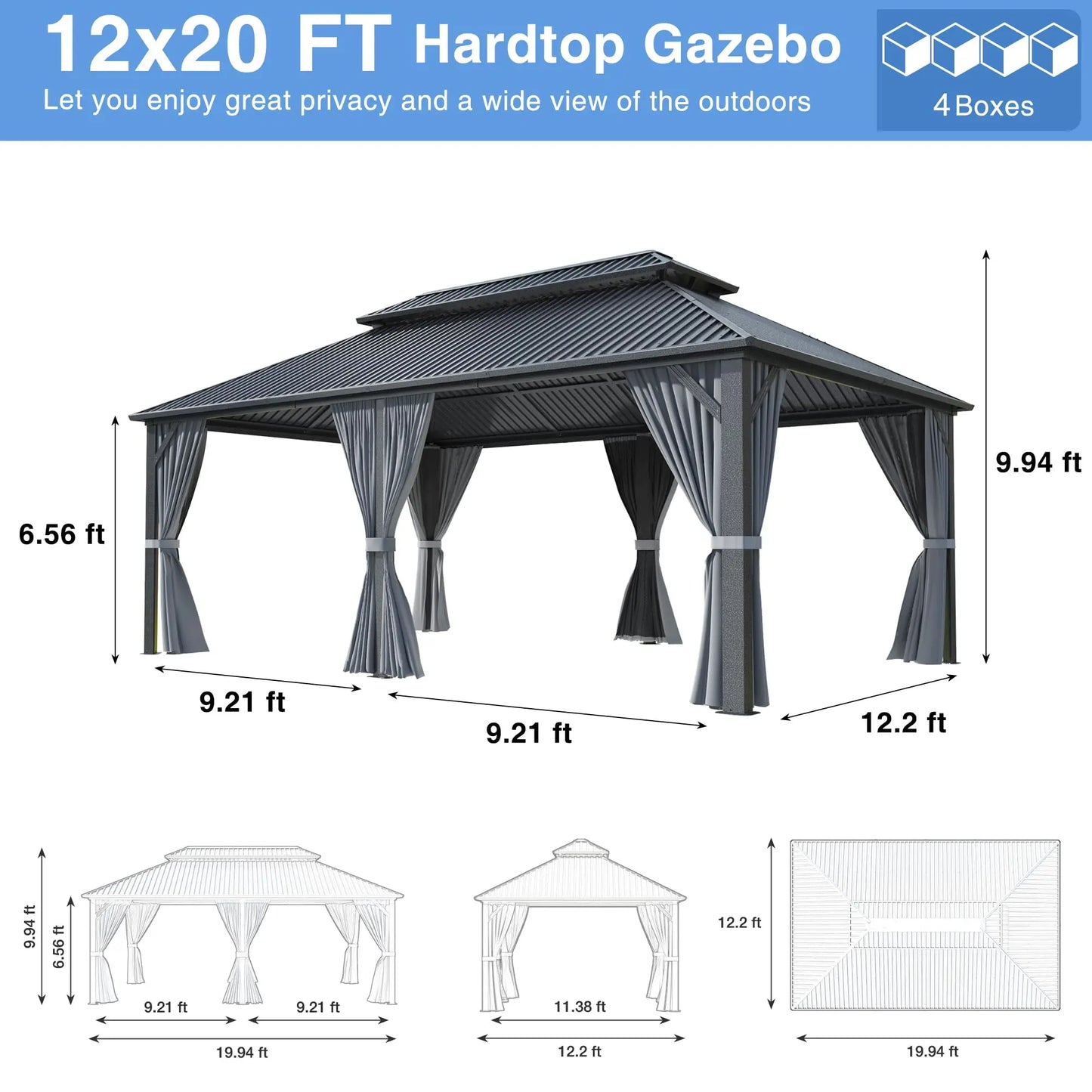 Polar Aurora Hardtop Gazebo With Aluminum Frame And Netting
