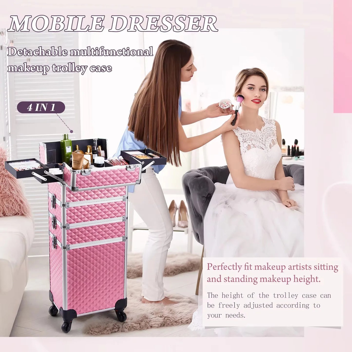 Maxulene Makeup Trolley Case 4 In 1 On Wheels