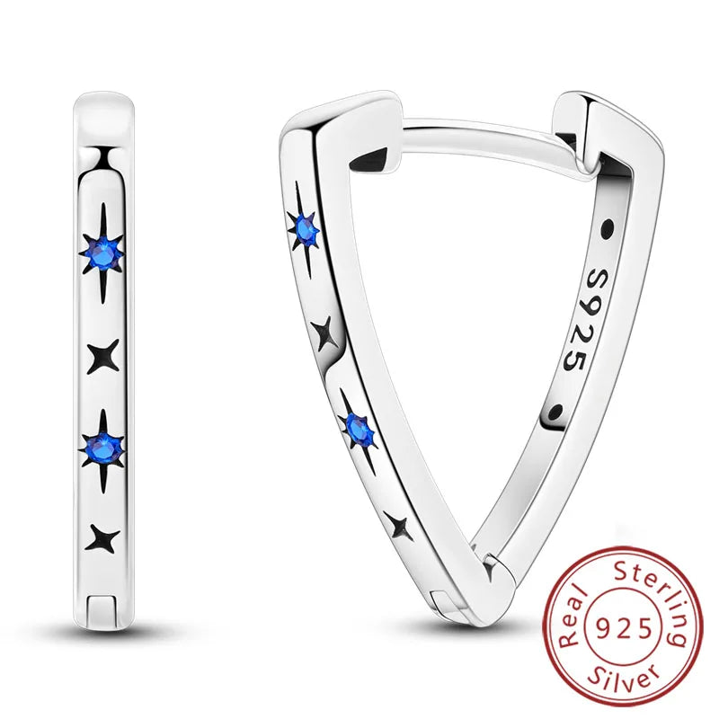 925 Sterling Silver Hoop Earrings Square Circle Heart