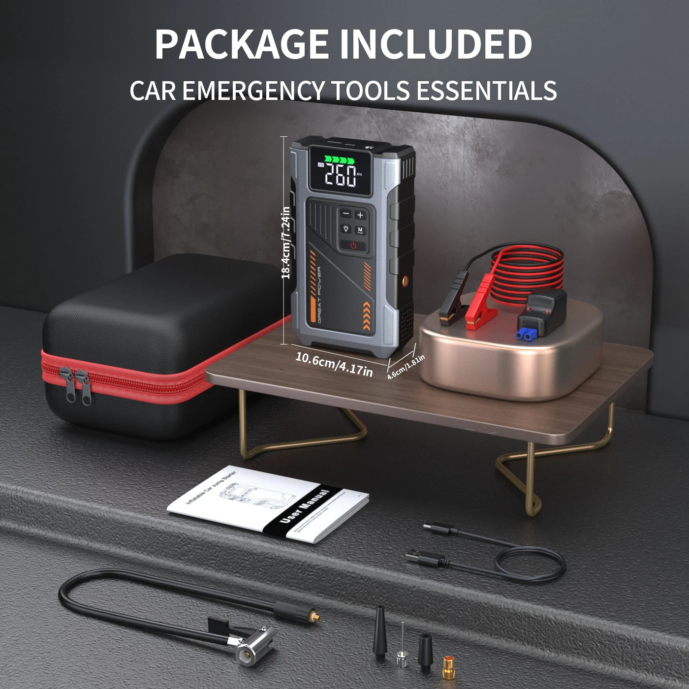 Geeneu Portable Car Jump Starter With Air Compressor 3000A Peak 150 PSI Tire Inflator