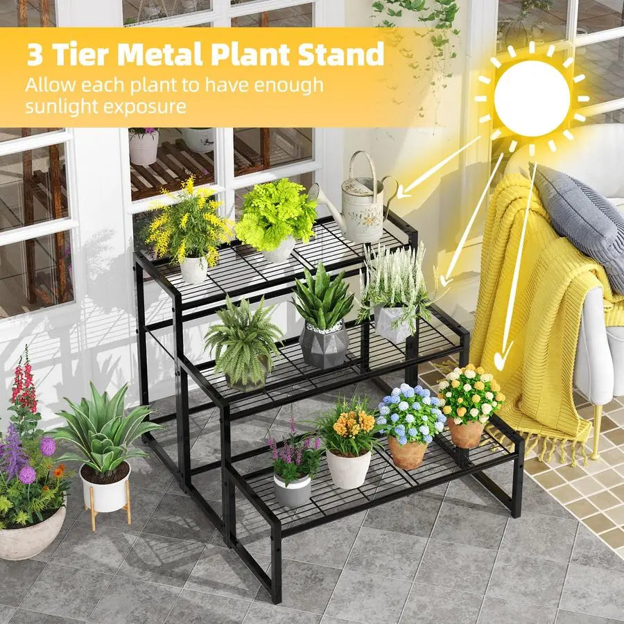 Metal 3 Tier Plant Stand Outdoor Indoor Waterproof Garden Display