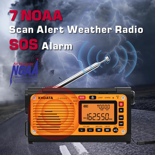 XHDATA D608WB Emergency Crank Weather Radio Bluetooth