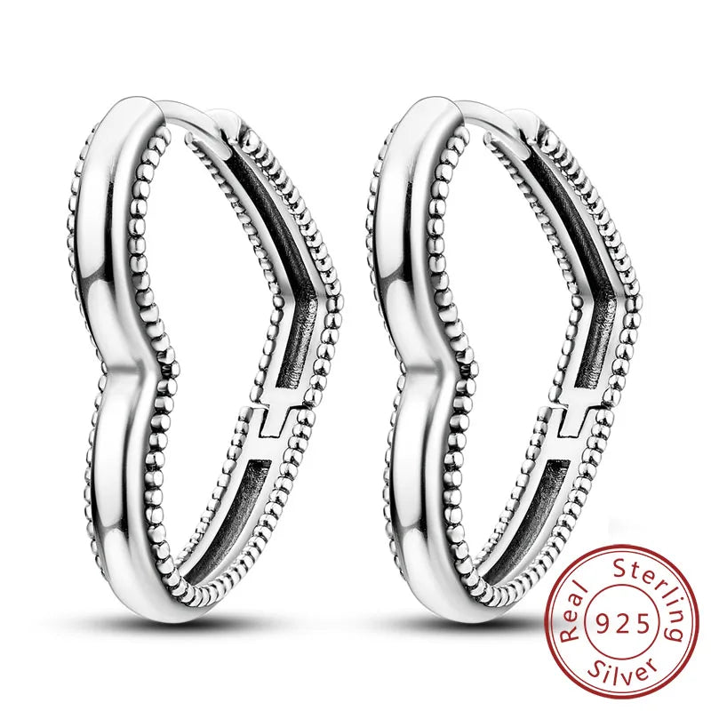 925 Sterling Silver Hoop Earrings Square Circle Heart