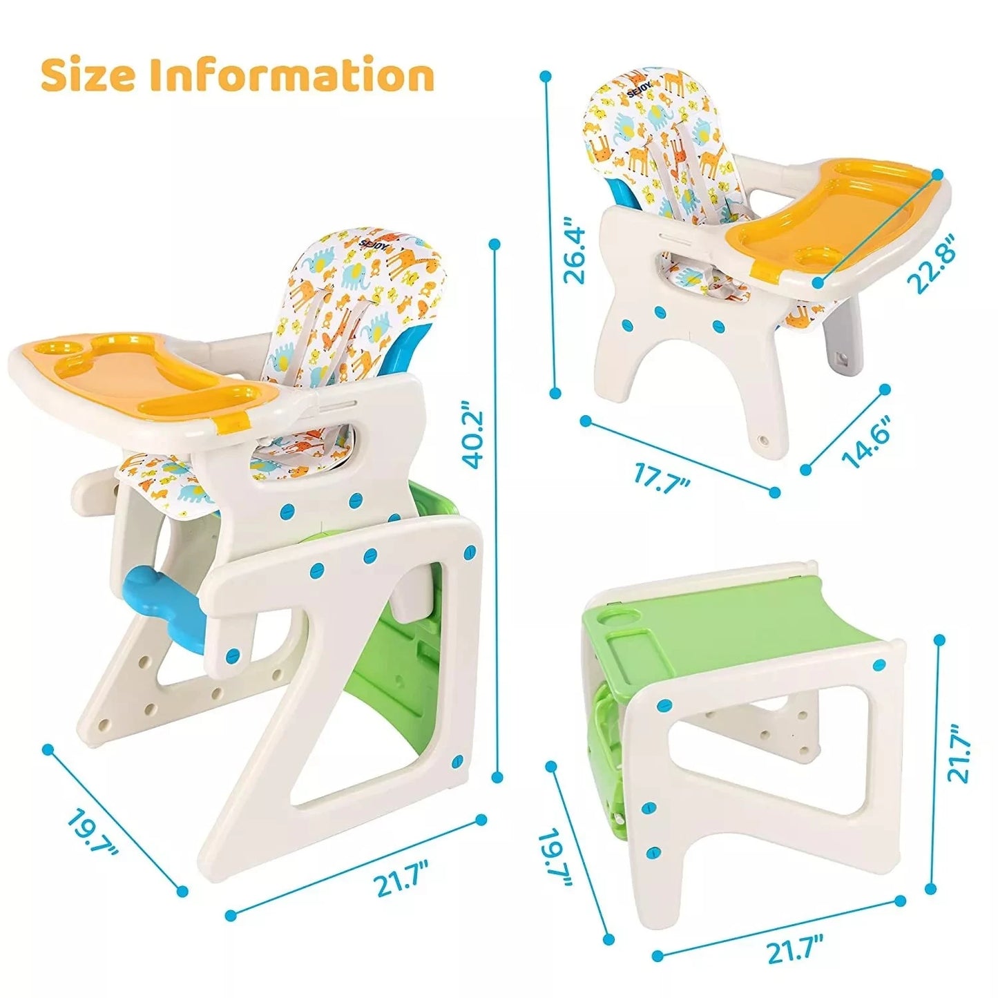 SEJOY 3 In 1 Baby High Chair With Adjustable Backrest