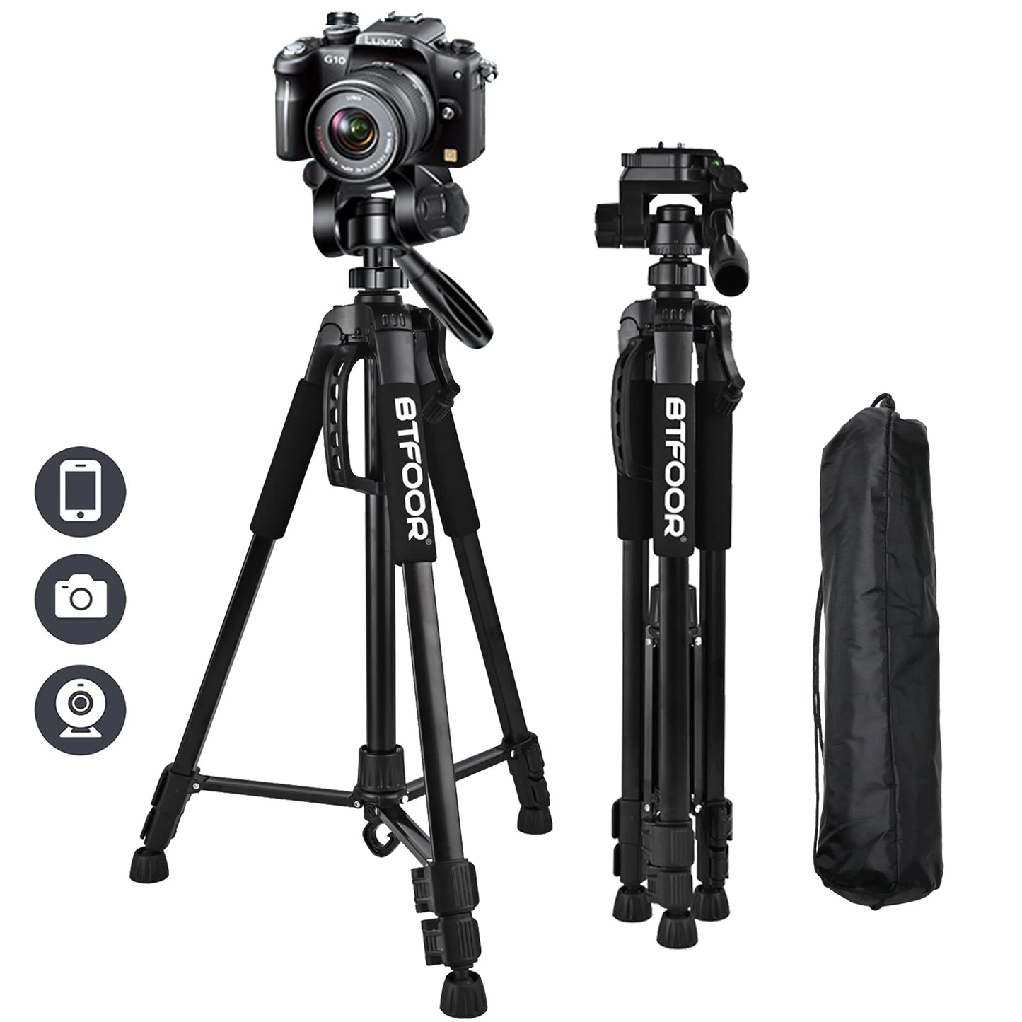 BTFOOR Phone Travel Tripod Aluminum Pan Head For DSLR