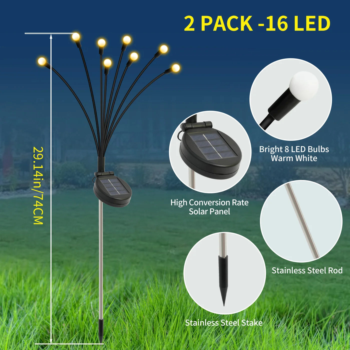 8 Head Solar Firefly Lights Outdoor Garden Pathway Decor Waterproof