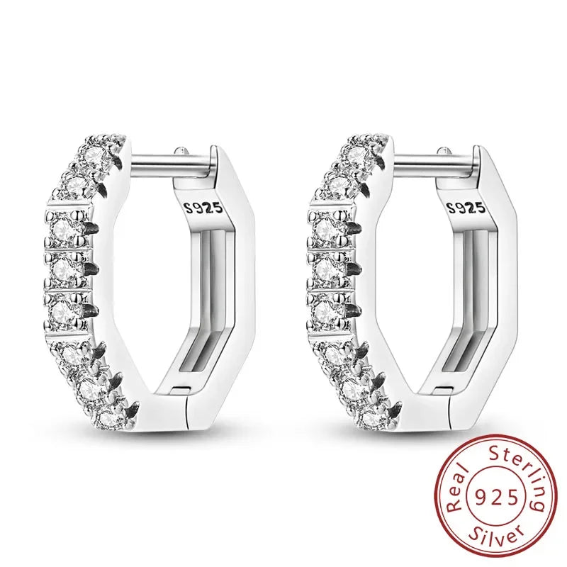 925 Sterling Silver Hoop Earrings Square Circle Heart