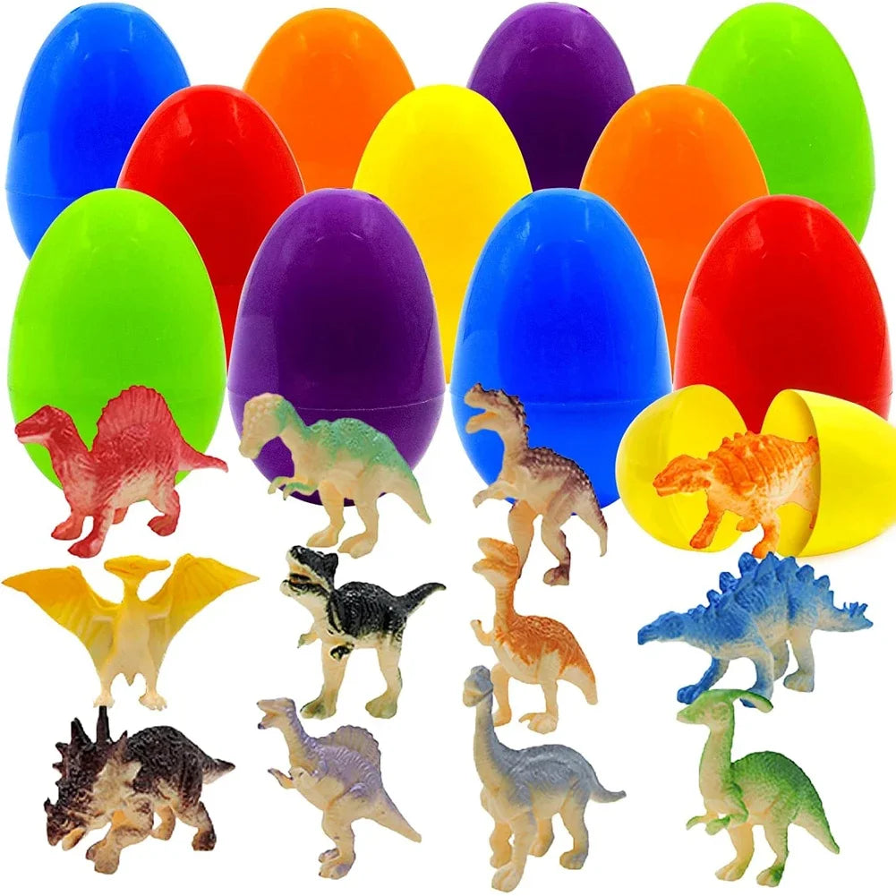 12Pcs Prefilled Easter Eggs with Dinosaur Toys Easter Basket Stuffers Surprise Easter Eggs Party Favors for Kids