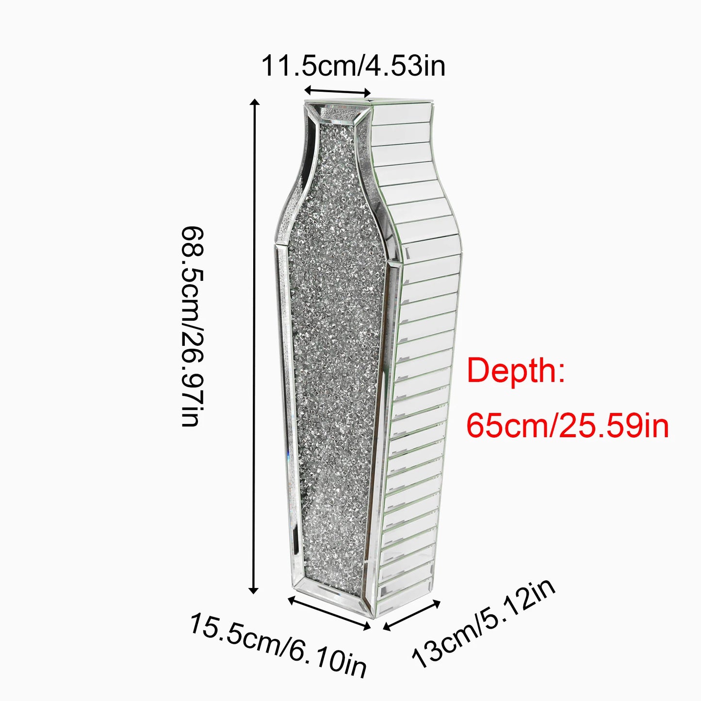 Crushed Diamond Mirrored Floor Vase Glass Crystal Modern Home Decor