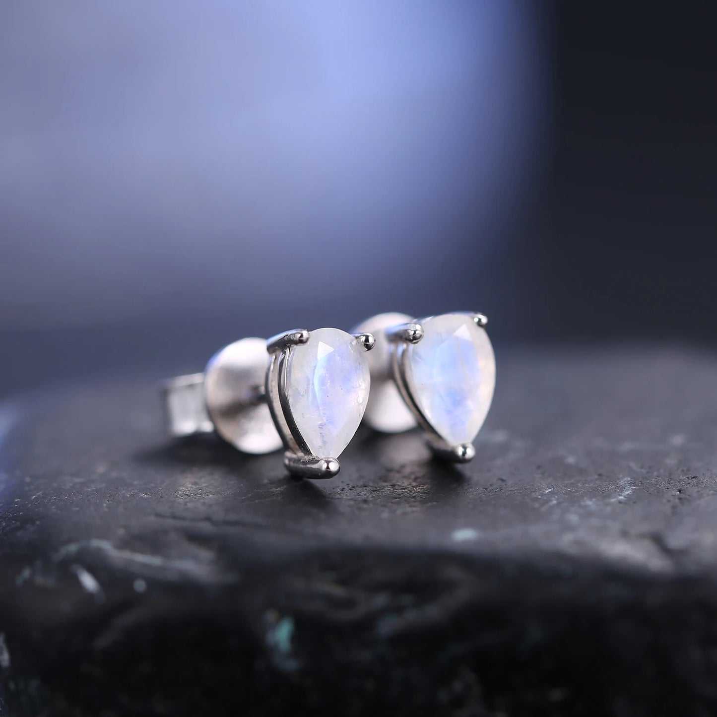 GEM'S BALLET Pear Shape Moonstone Stud Earrings 925 Silver