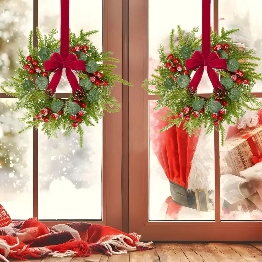 Mini Christmas Wreaths Set of 12, Ideal for Windows, Doors, Cabinets, and Candle Rings - Festive Season Decorations